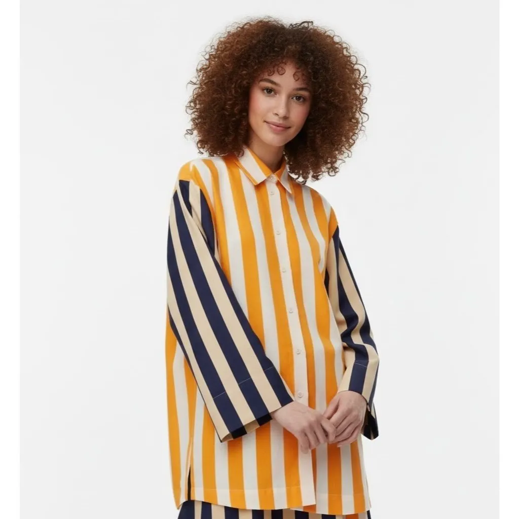 NWT marimekko Torma Merirosvo Paitapusero in Mix Stripe Oversized Shirt 42 / 12 Orange - Image 2