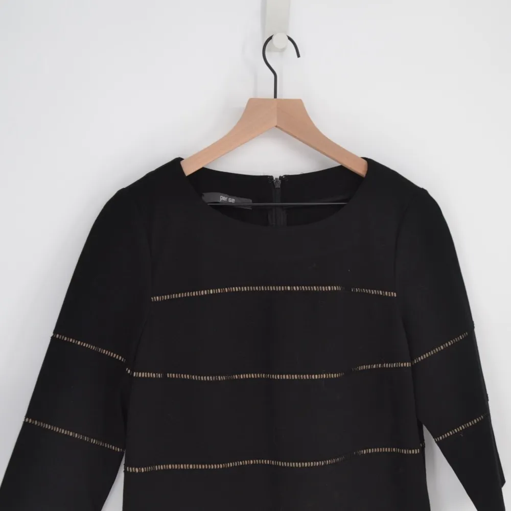 PER SE Ponte Knit Stretch Sheath Dress 3/4 Sleeve Pocket Ladder Black Women's 10 - Image 2