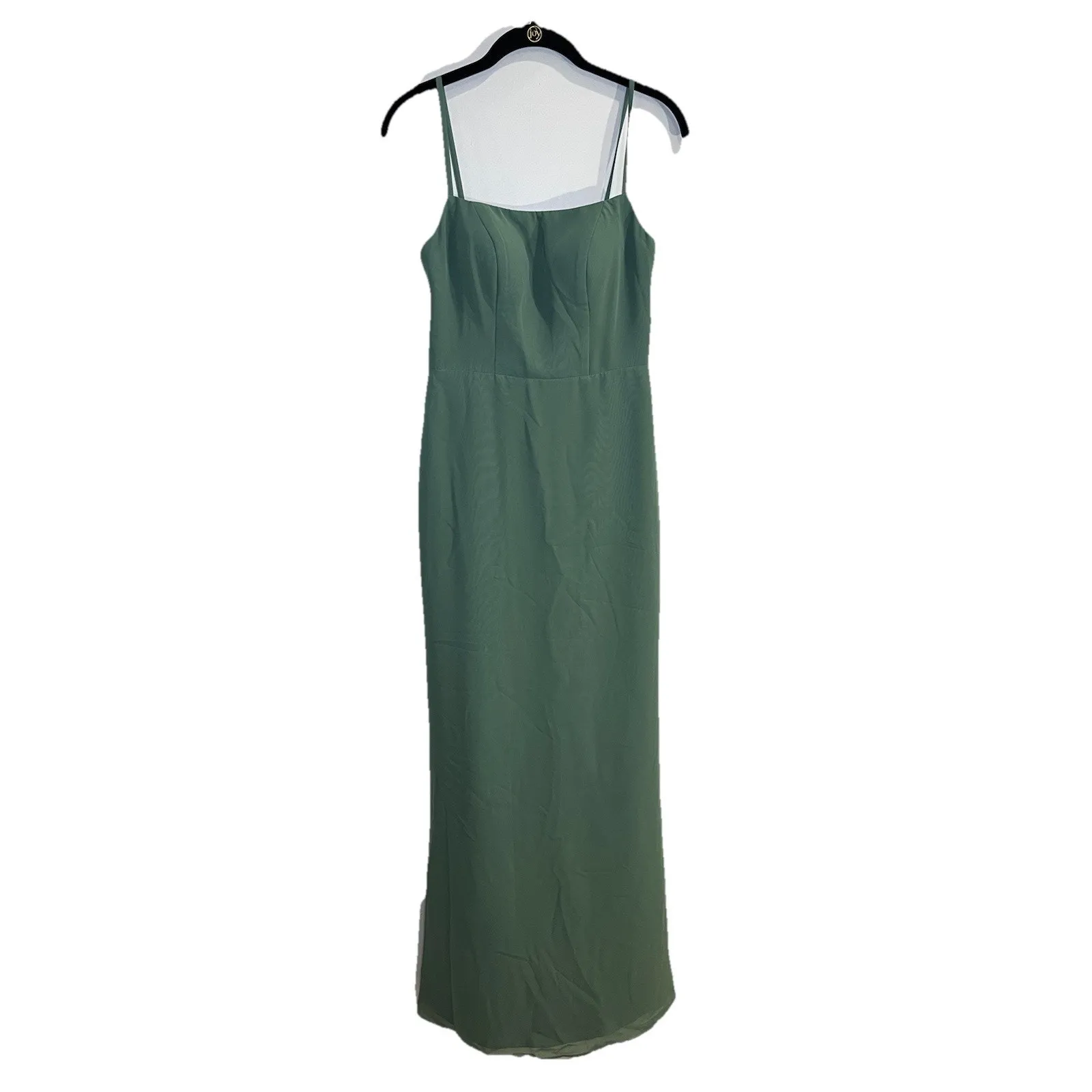 Azazie Tayla Floor‎ Length Chiffon Sheath Dress Size A2 Eucalyptus Bridesmaid - Image 3