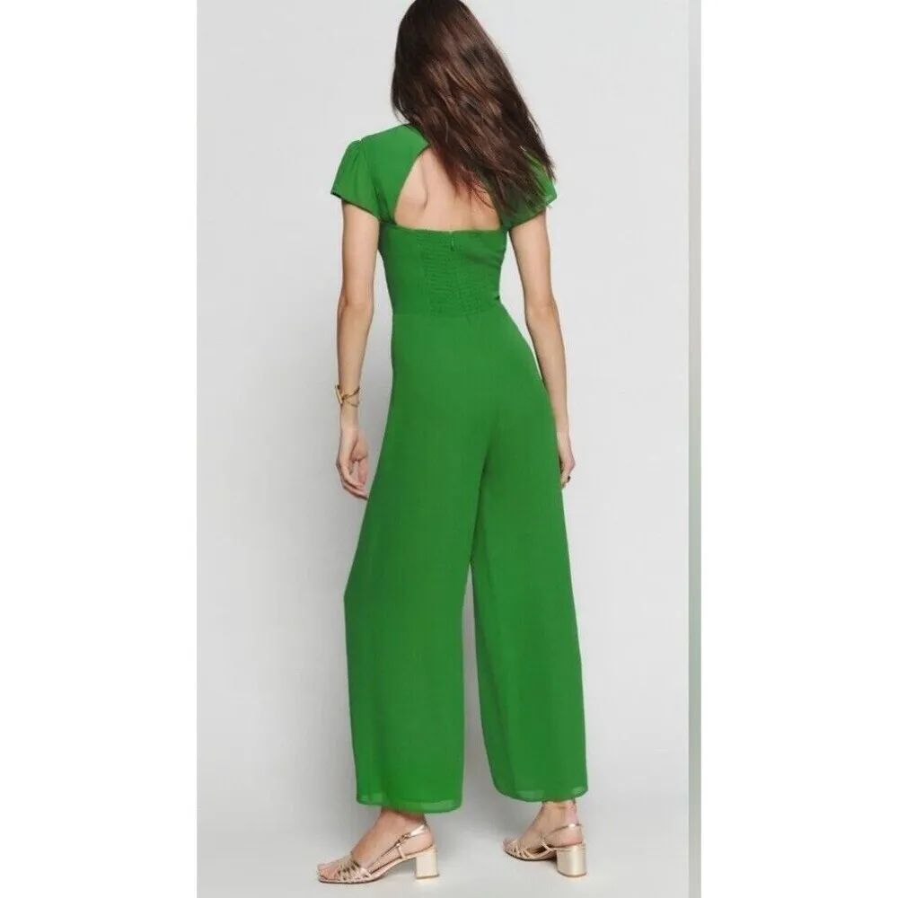 Reformation Luna Jumpsuit Wide Leg Sweetheart Neckline Kelly Green Women’s 10 - Image 2