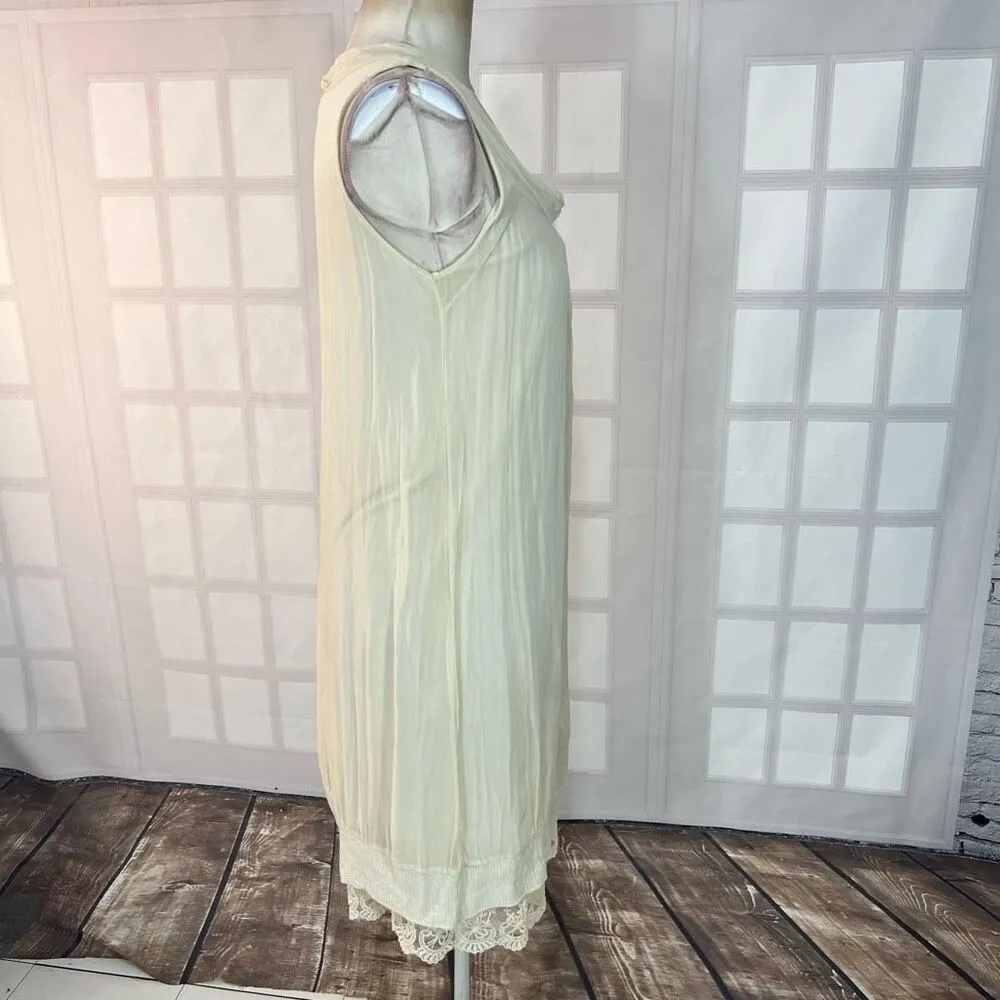 Baci Cream Silk Layered Sequin Lace Trim Pleated Sleeveless Dress Size Small - Image 5