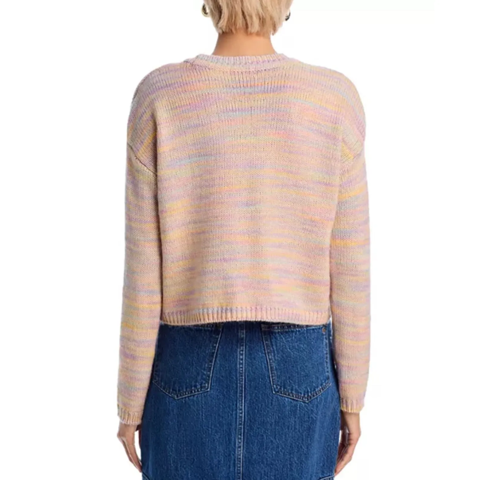 AQUA Pastel Knit Sweater Colorful‎ Striped Pullover Crew Neck Casual Top M - Image 3