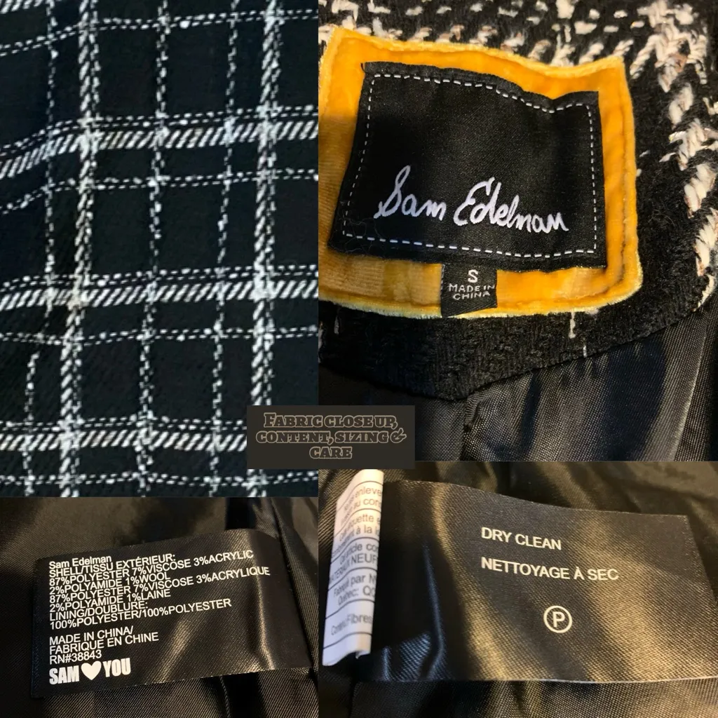 SAM EDELMAN BLACK & WHITE PLAID PEACOAT (S) - Image 11