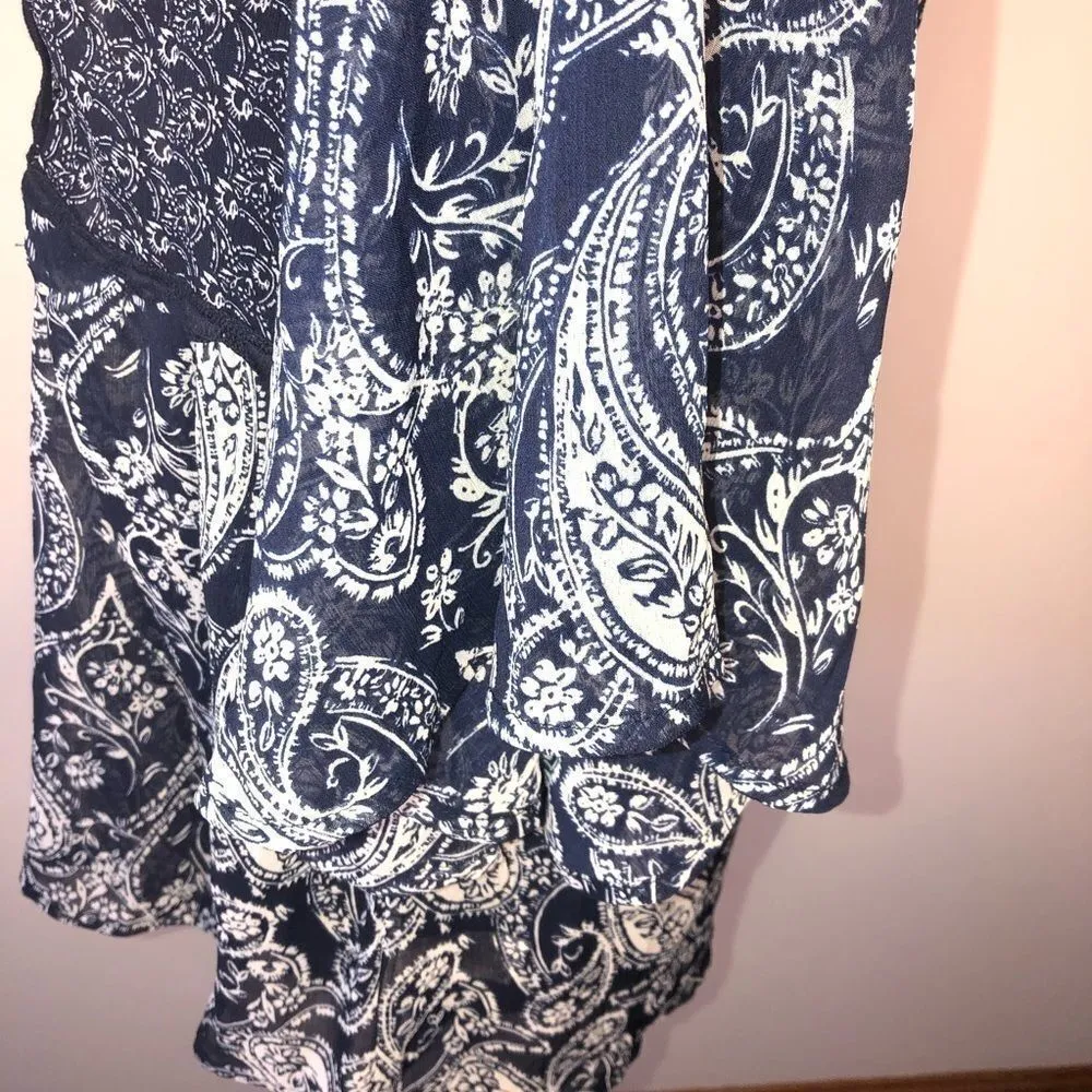 Knox Rose Blue Printed V-neck Paisley Peasant Top - Image 5