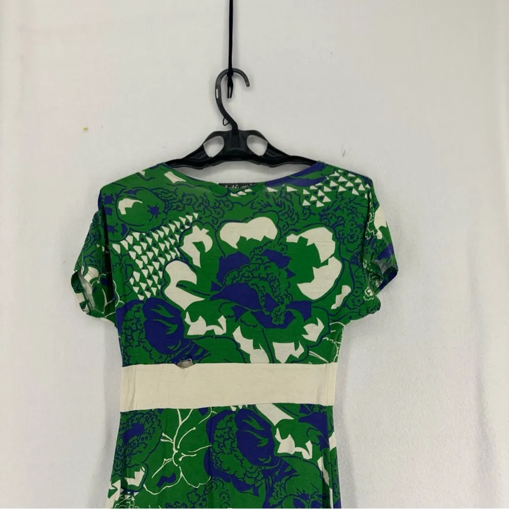 Cotton Colors Extra Short Sleeve V Neck Floral Midi Dress Womens Small Green - Image 7