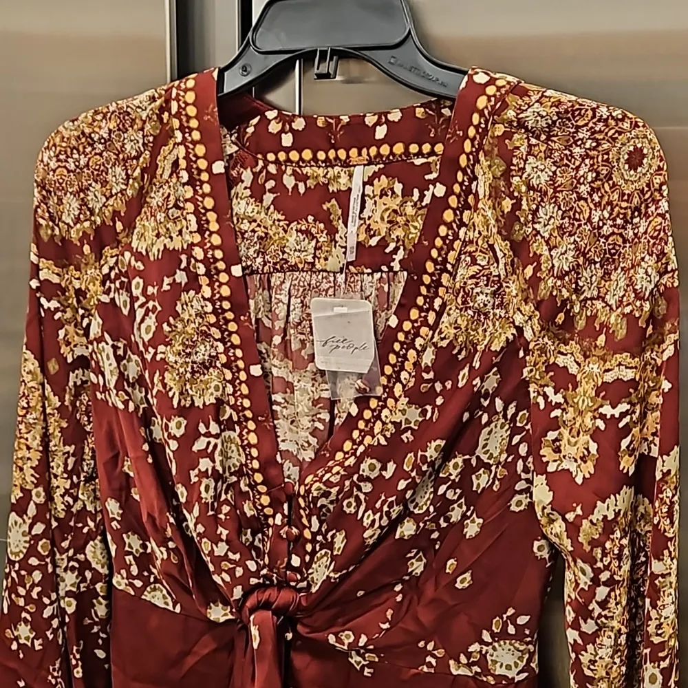 💕FREE PEOPLE💕 Run Free Tunic~ Satin Chocolate Combo Print XS NWT - Image 14