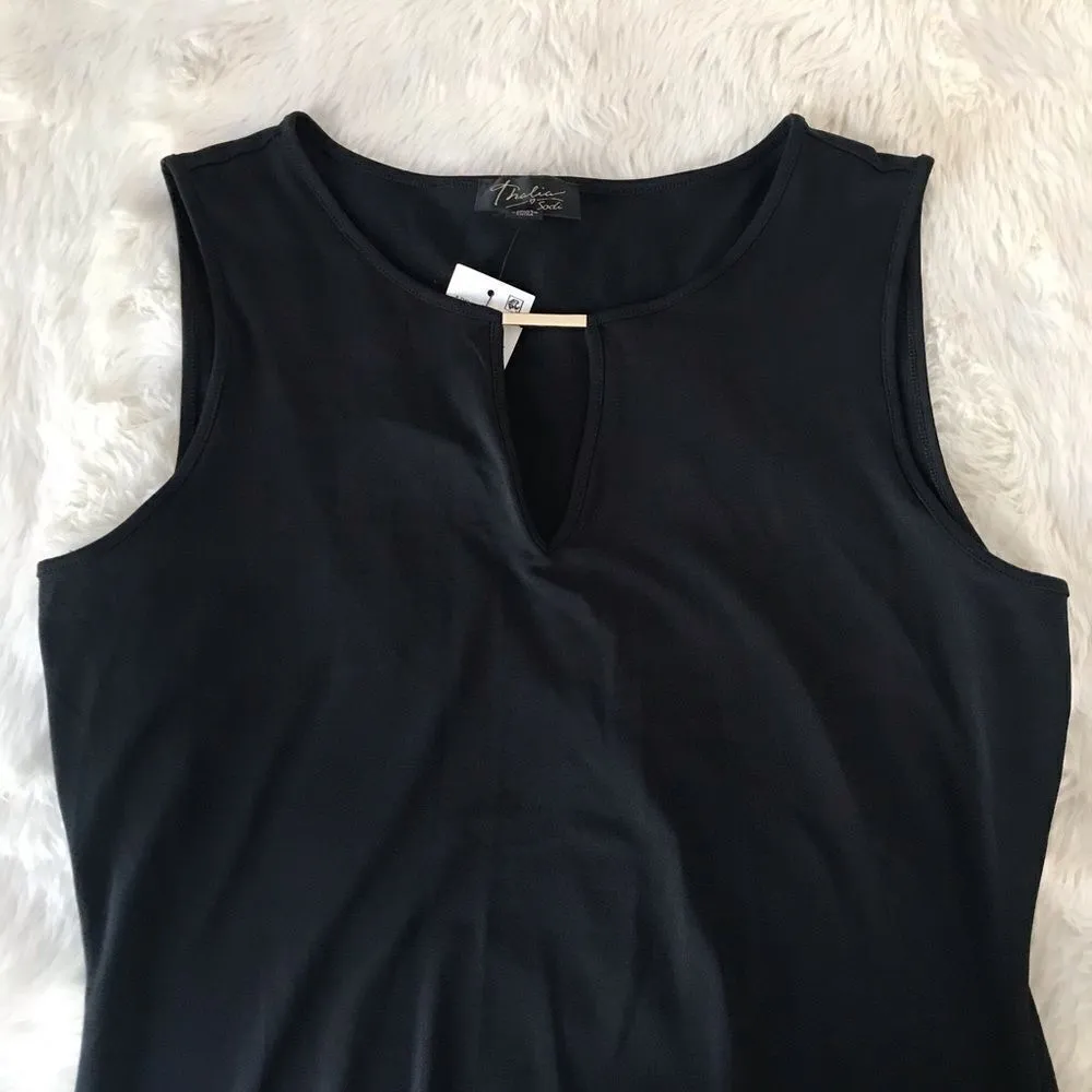 THALIA SODI Black Sleeveless‎ Stretch Knit Midi Dress High Low Hem Small New - Image 5