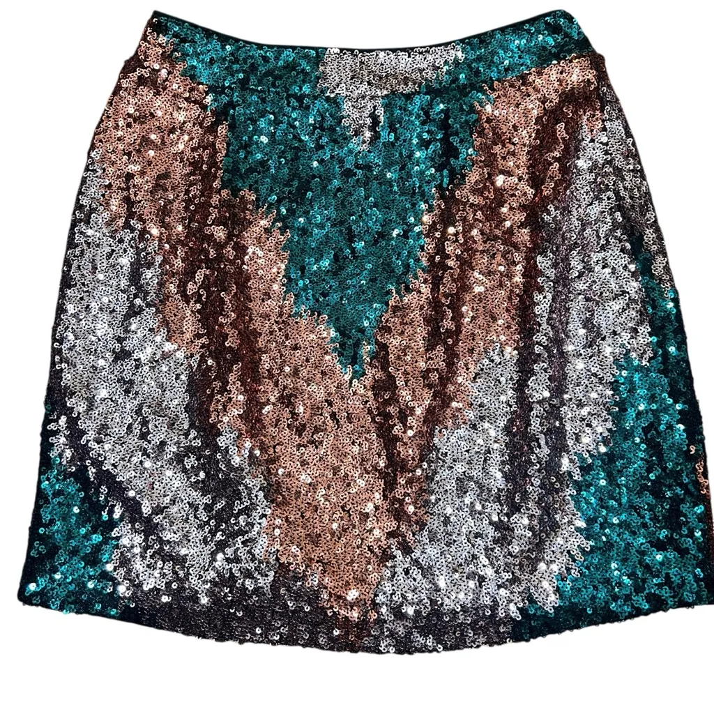 12th Tribe Genevieve Emerald Multi Sequin Mini Skirt Sz XS Festive Party NEW - Image 4