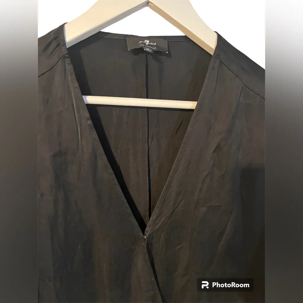 7 for All Mankind Cross Front Gathered Elastic Waist Hem M Ret:$150 Silky Blouse - Image 5