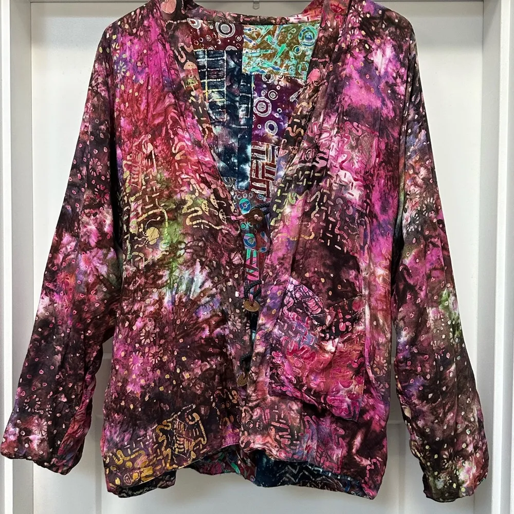 Sacred Threads  batik patchwork reversible Women's Jacket size m/L - Image 4