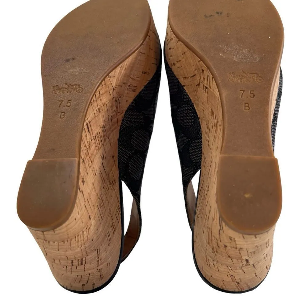Coach Ferry Wedge Jacquard Monogram Black/Smoke/Black Cork Shoes - Image 13