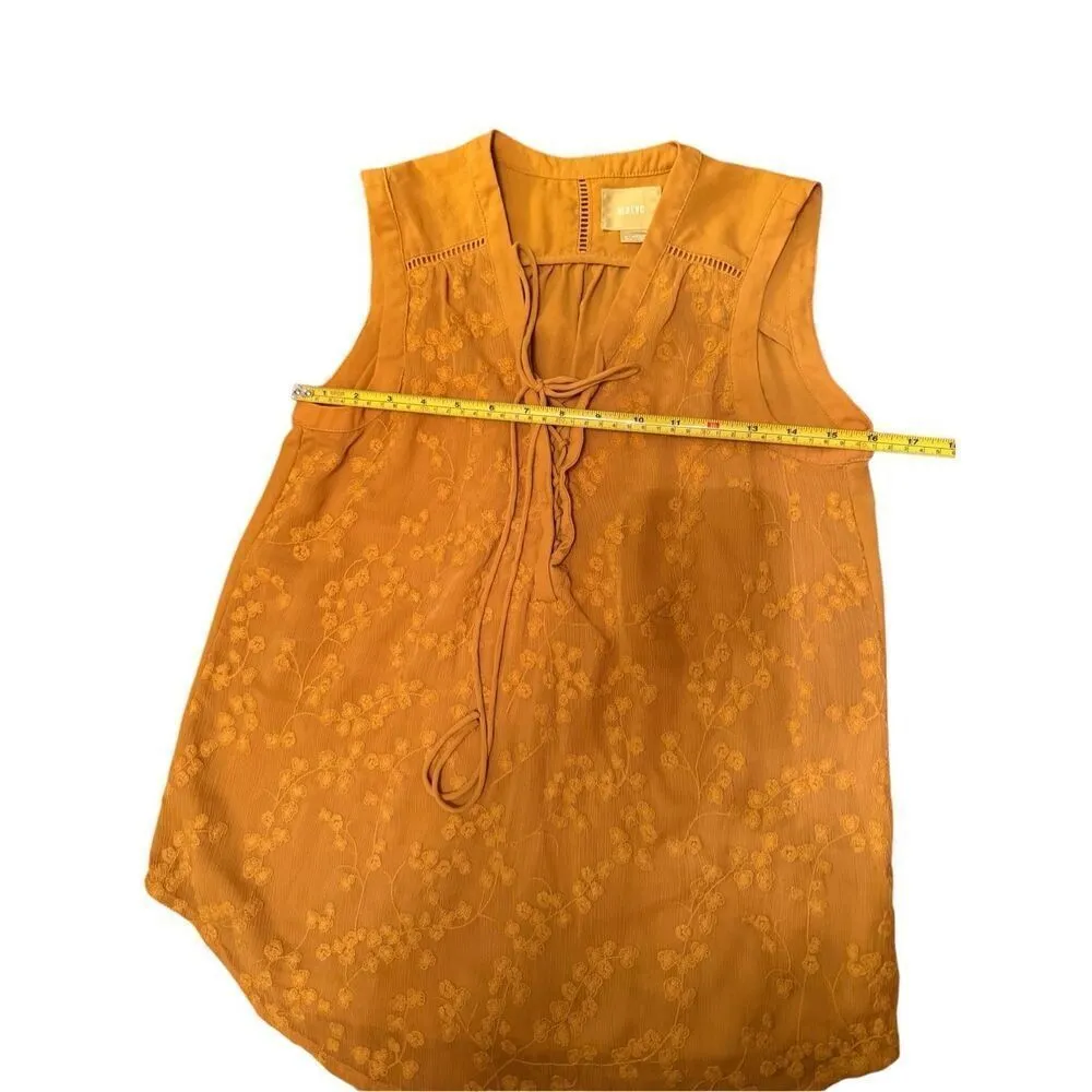 Anthropologie Maeve Embroidered Mustard Golden Yellow Lace-up Front Sz 4 - Image 9