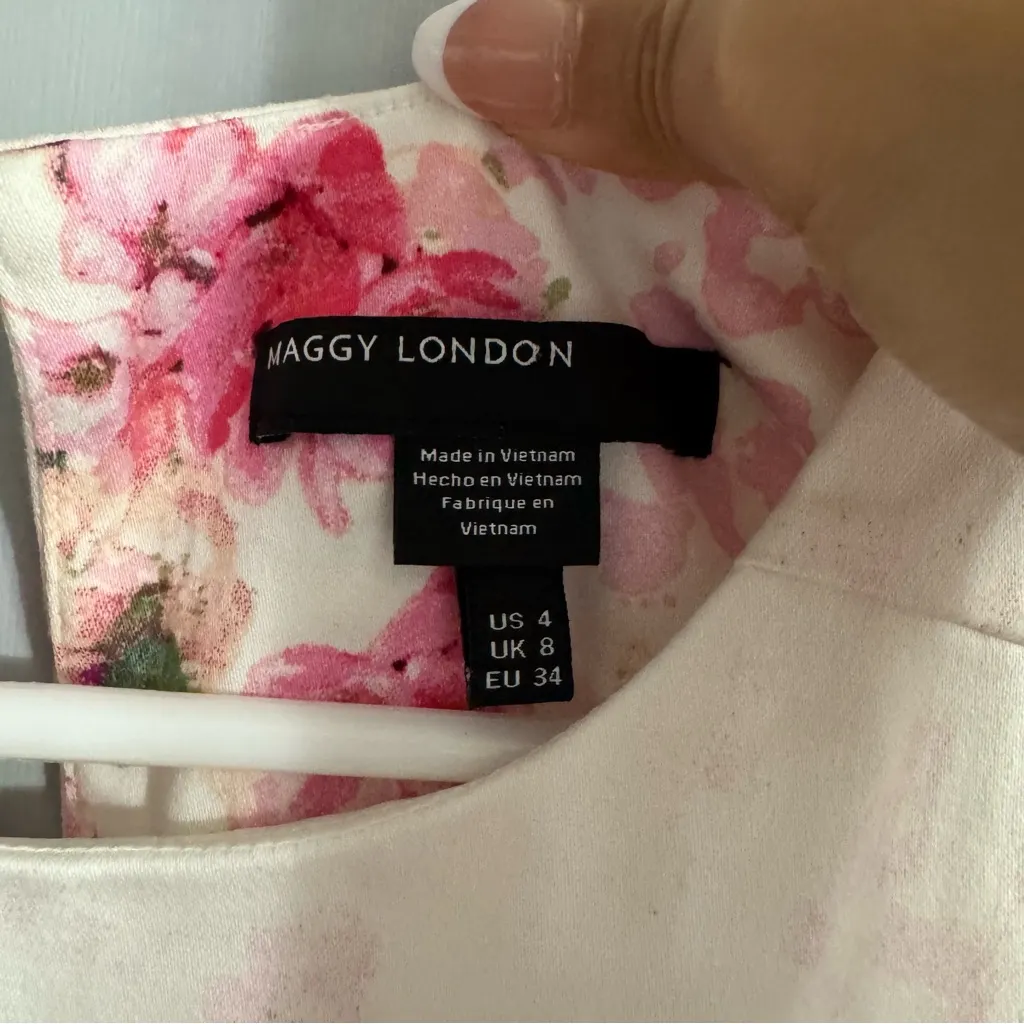 Maggy London Floral Pink and White Casual Cocktail Dress Size 4 - Image 3