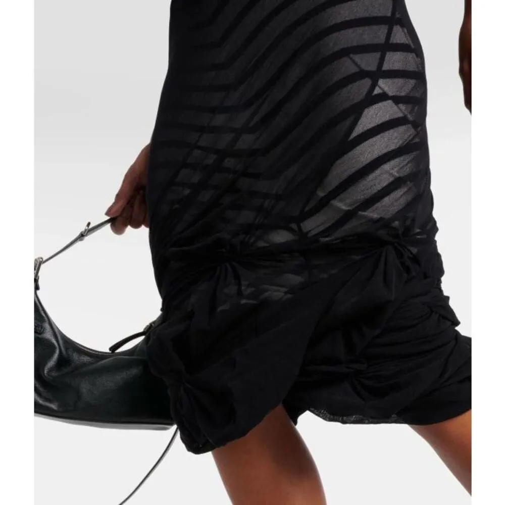 Jean Paul Gaultier Gathered Marinière And Tulle Midi Dress Black Women's Medium - Image 4