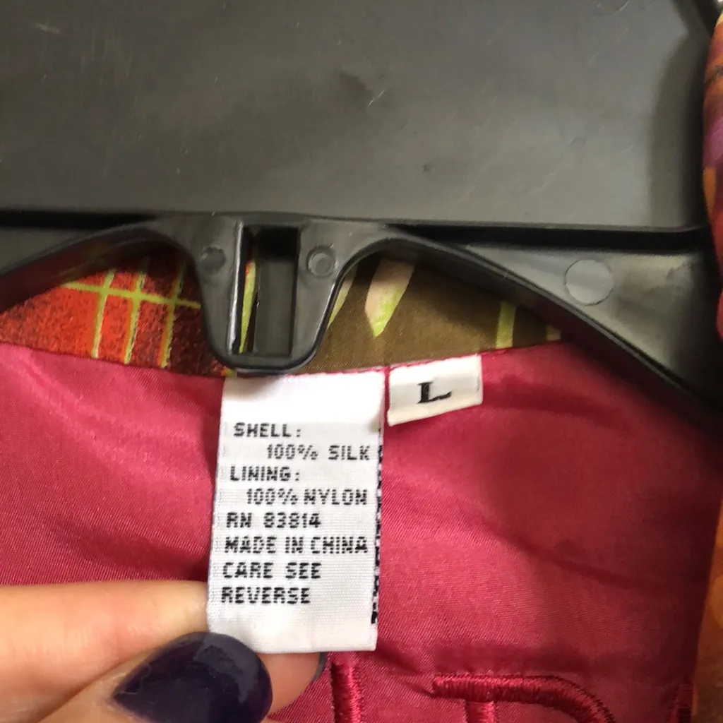 Vtg FUDU‎ international 100% silk jogging Bomber jacket women’s size L Orange Size L - Image 3