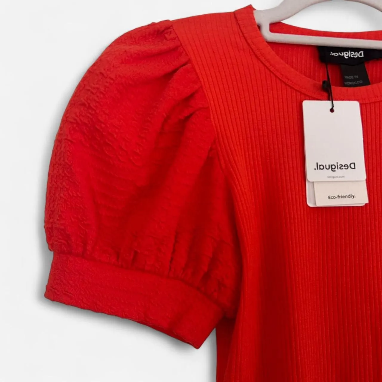 Desigual Coral Ribbed Knit Puff-Sleeve Mini Dress – Artsy Euro-Girl Chic M NWT - Image 5