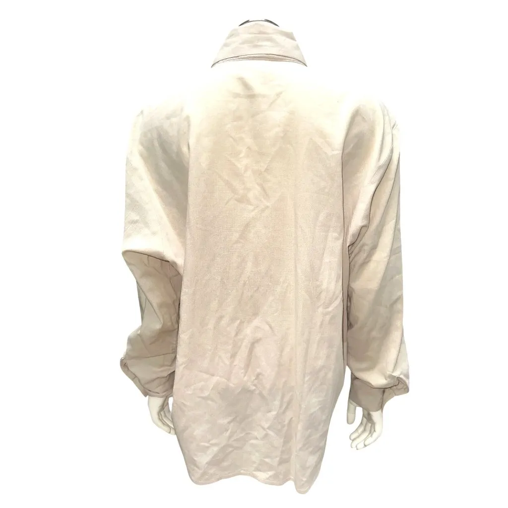 Tapestry Medium Ivory Tan Satin Look Mosaic Yoke Lace Pocket Button Front Blouse - Image 4