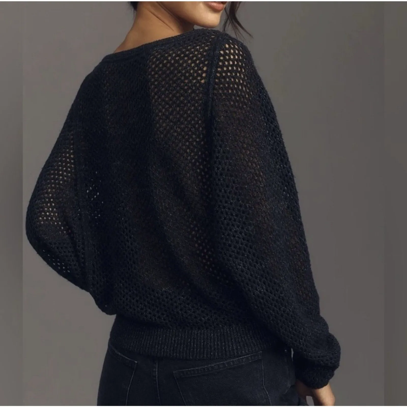 Anthropologie Pilcro Open Stitch Crew Neck Sweater Gray Slouchy Oversized Knit - Image 3