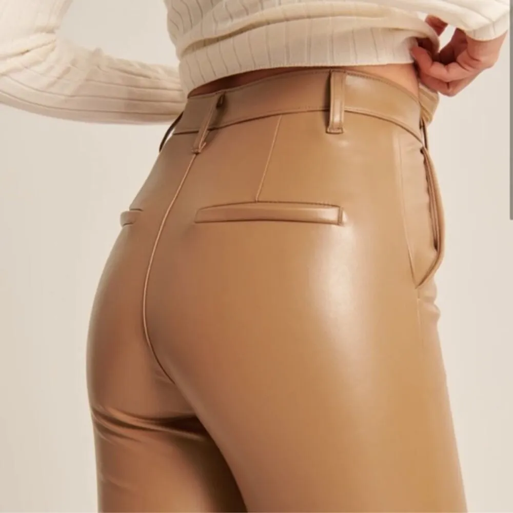 Abercrombie & Fitch Ultra High Rise Vegan Faux Leather Pants Split Hem in Brown - Image 3
