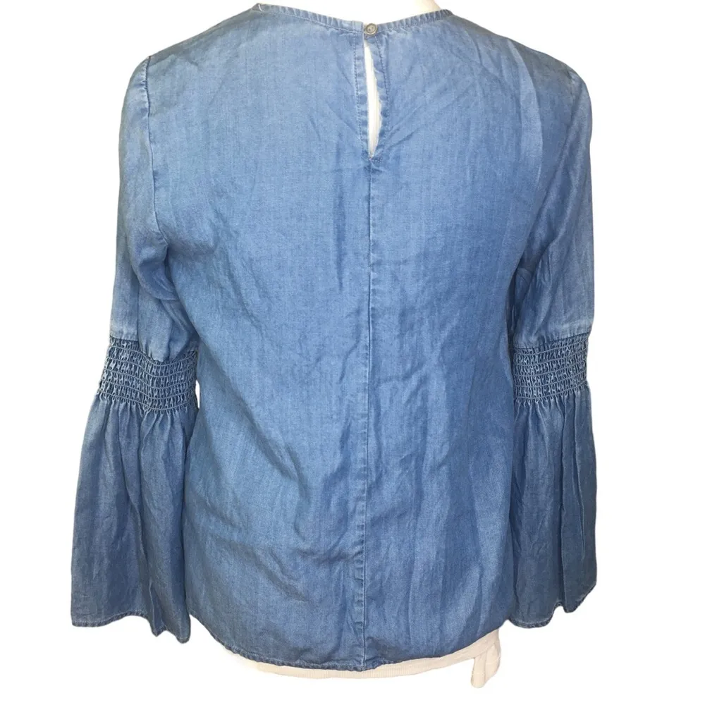 Beach lunch lounge chambray pullover bell sleeve top blouse - Image 2