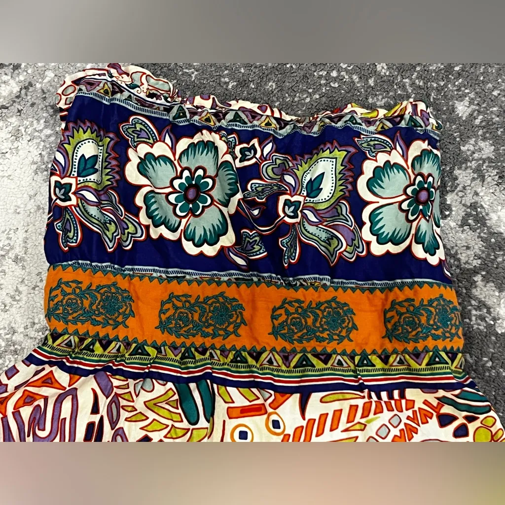 Flying Tomato strapless smocked back with self tie multicolor boho print Size M - Image 4