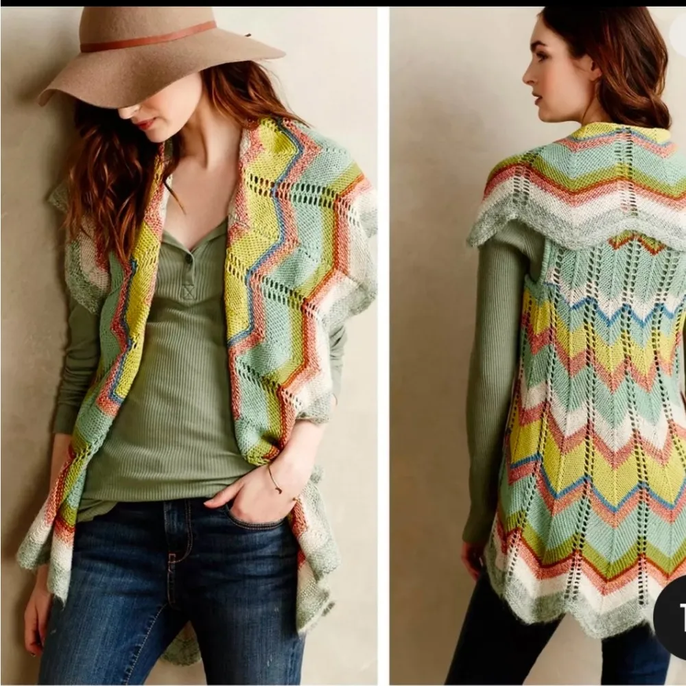 Anthropologie Rosie Neira Unni Crochet Blanket Chevron Sweater Cardigan Wool - Image 8