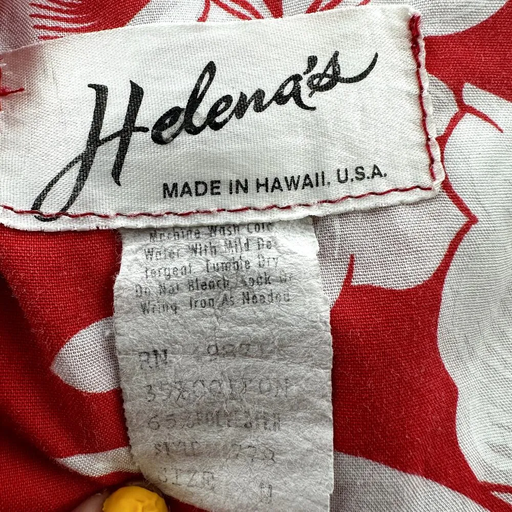 Vintage Helena's Mumu Floral Midi Dress Hawaiian Tropical Puff Sleeve Red Medium - Image 4