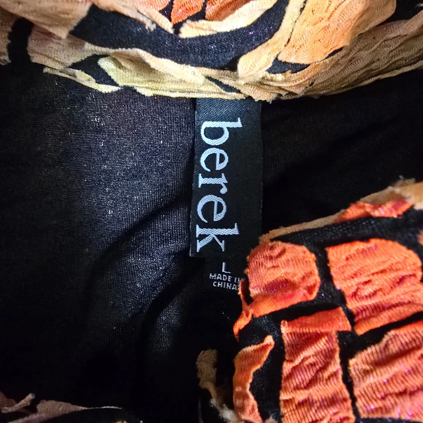 Berek Textured Abstract Mandarin Collar Jacket L Orange Lagenlook Artsy Eclectic Size L - Image 7