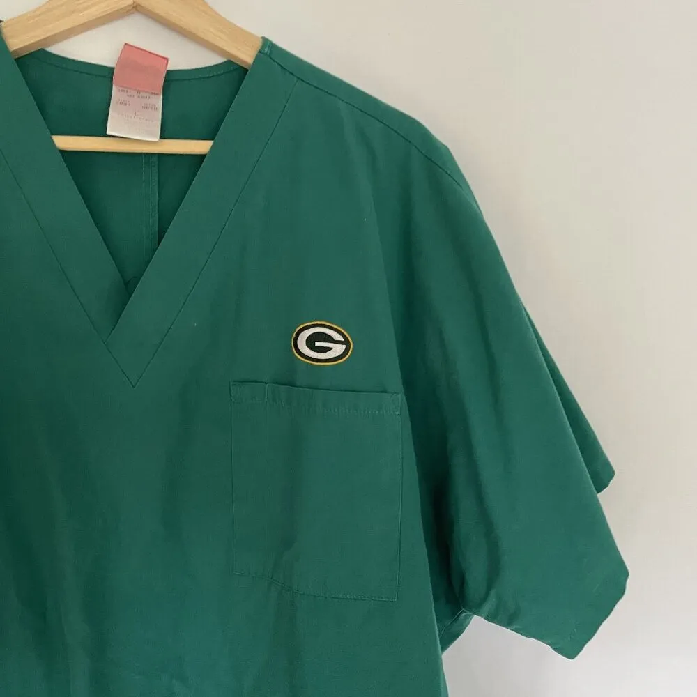 NFL nurse sz L gophers scrubs green short sleeved top v-neck lightweight - Image 2
