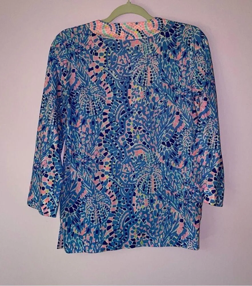 Lilly Pulitzer XS Blouse Cotton Tunic Top 3/4 Sleeve V Neck - Image 5