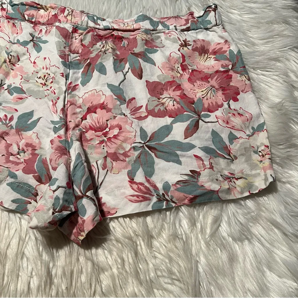 Loft Linen Shorts White Pink Turquoise Floral XL - Image 7