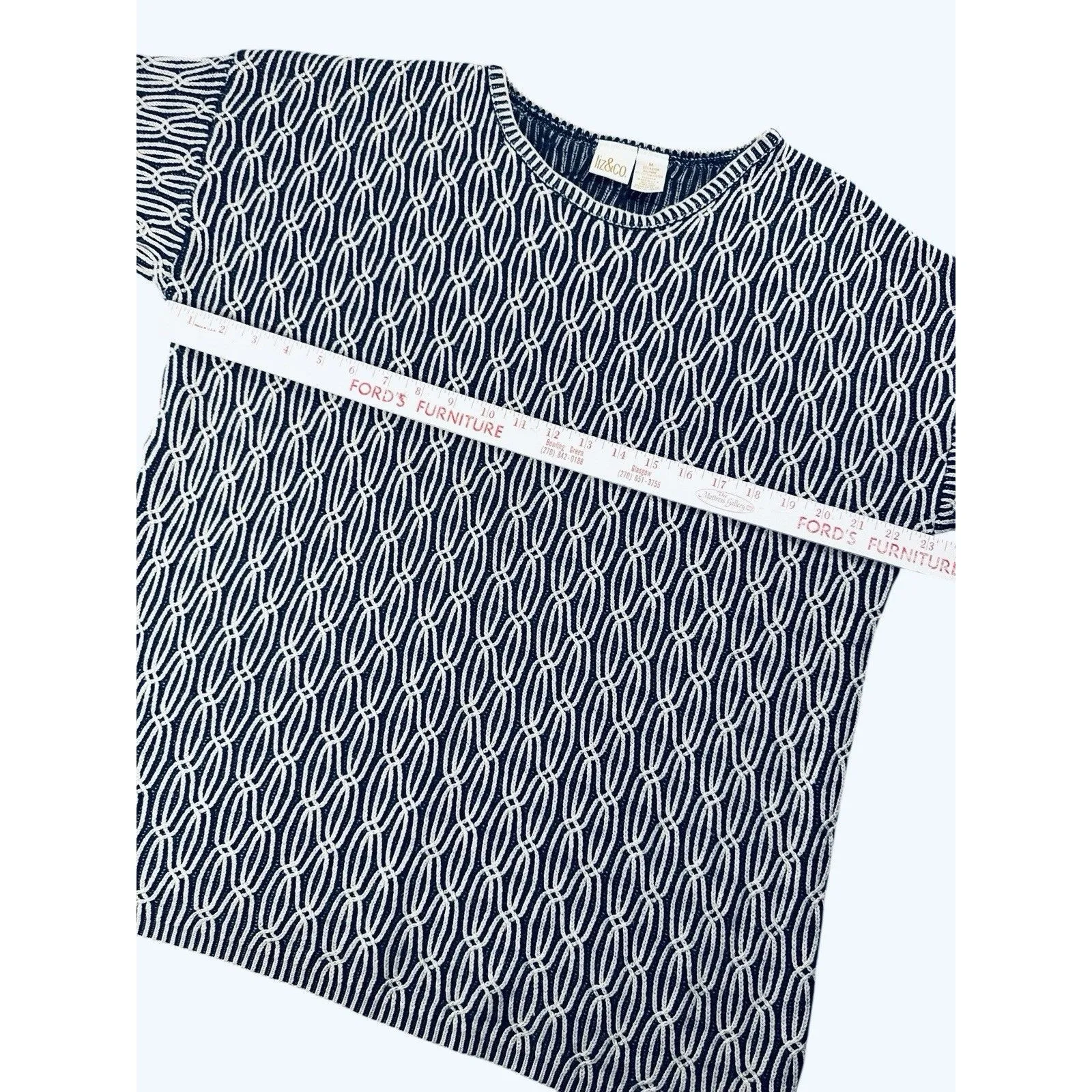 Liz & Co. Navy White Brioche Nautical Crewneck Tunic Sweater Medium Long Sleeves - Image 7