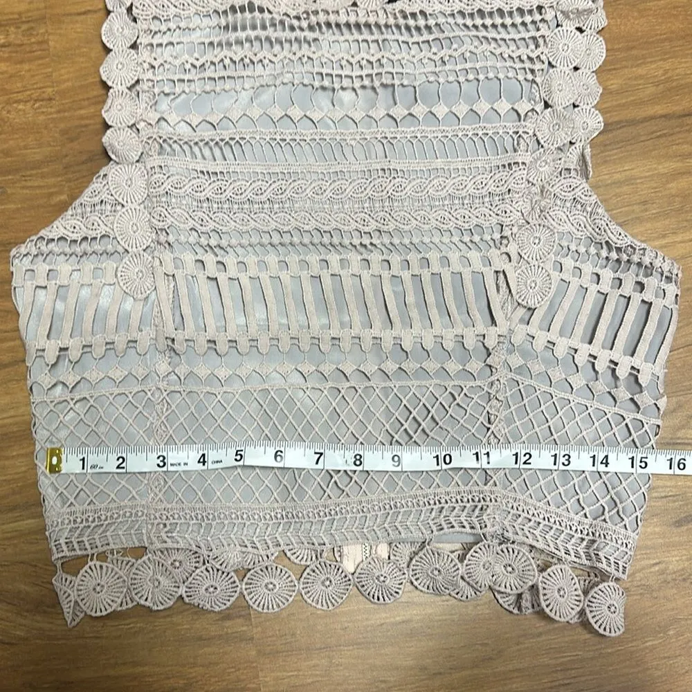 Design Lab Lord & Taylor Lace Crop Top Mauve Tan Women’s Sz L Size L - Image 6