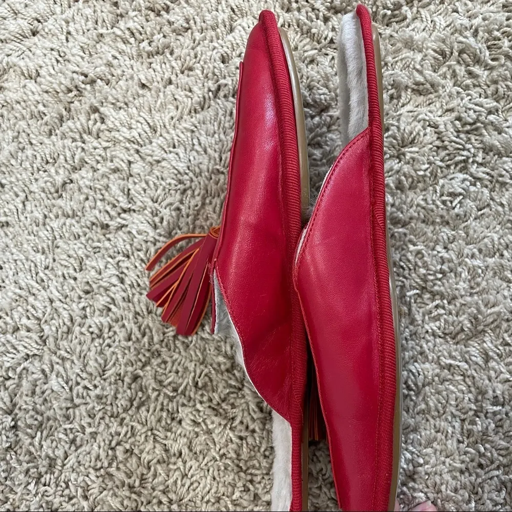 Italeau Fur Lined Tassel Accent Mule Size 38 1/2 Red - Image 10