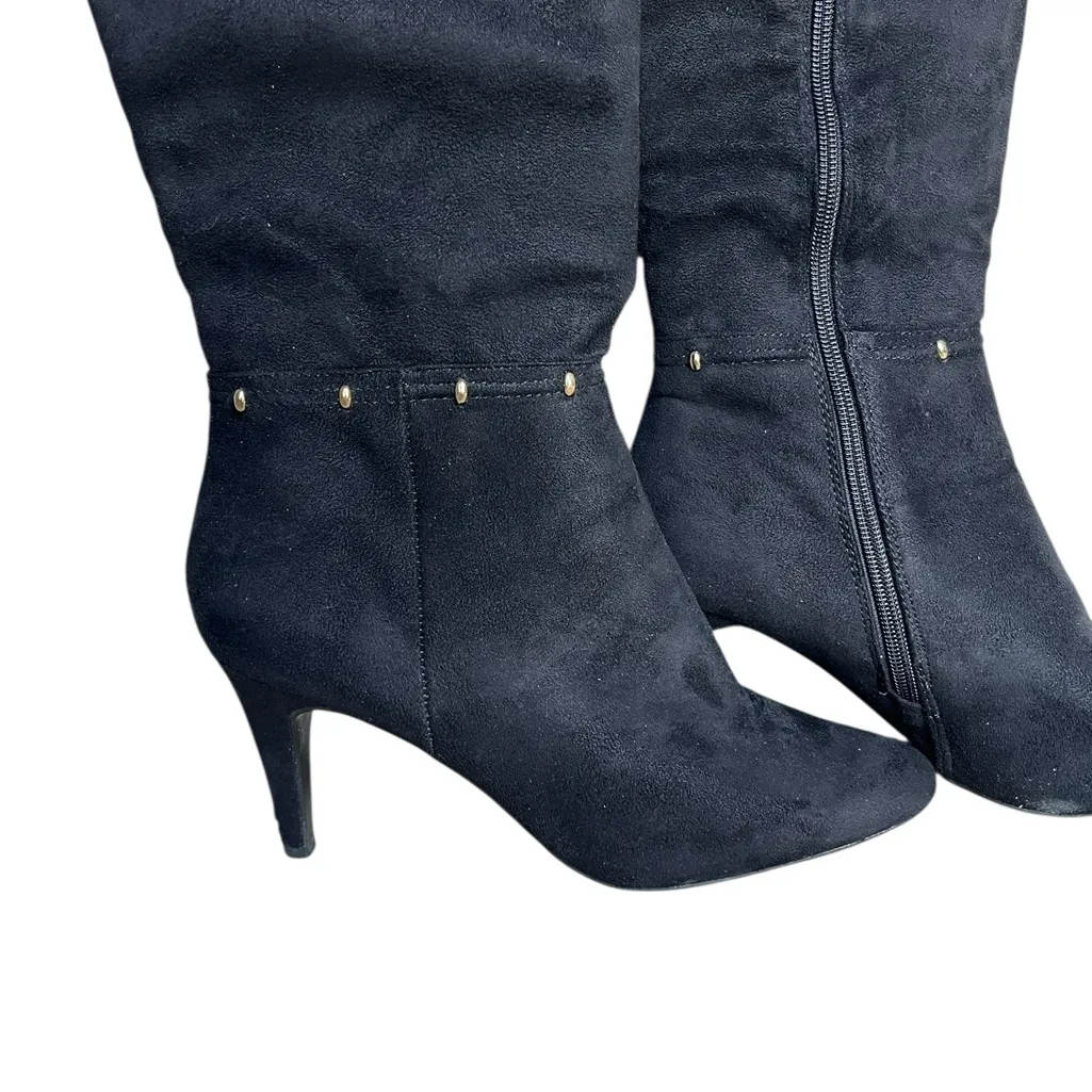 Impo Stretch Sass women's knee-tall studded zipper boots in black faux suede - Image 5