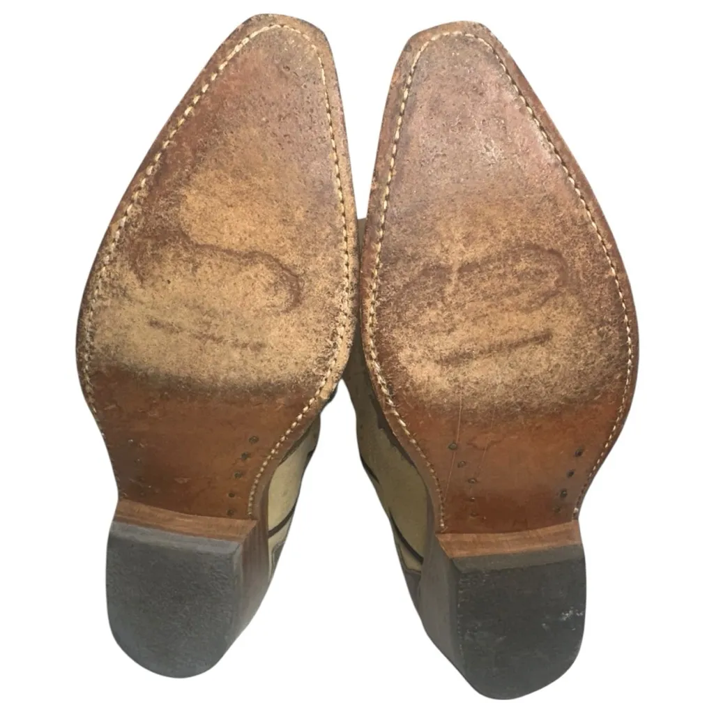 Loblan Women’s Size 7 Tan Brown Pointed Toe Leather Decorative Cowboy Boots - Image 8