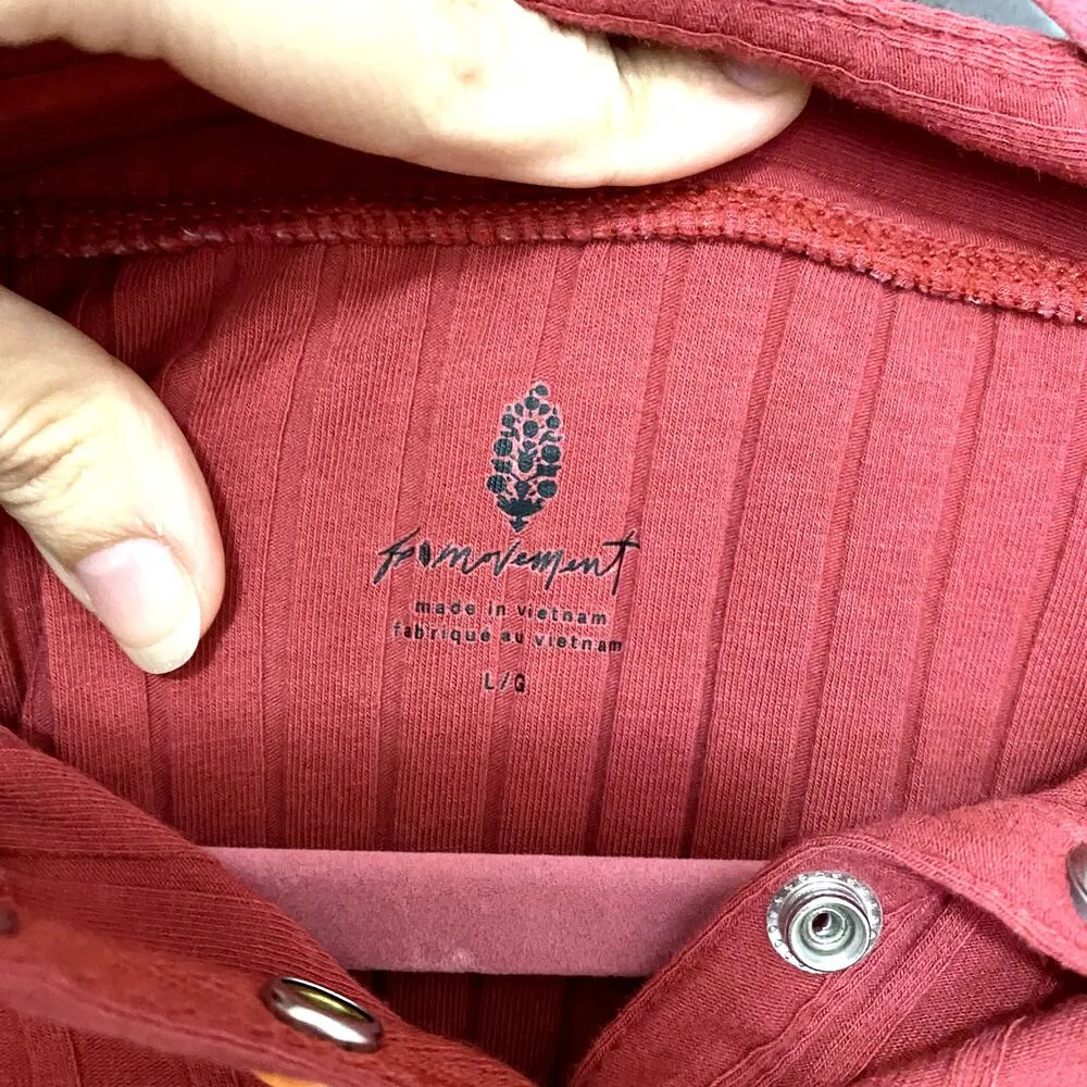 Free People Movement Pink Rose Ribbed Henley Short Sleeve Boho Athletic Top L - Image 5