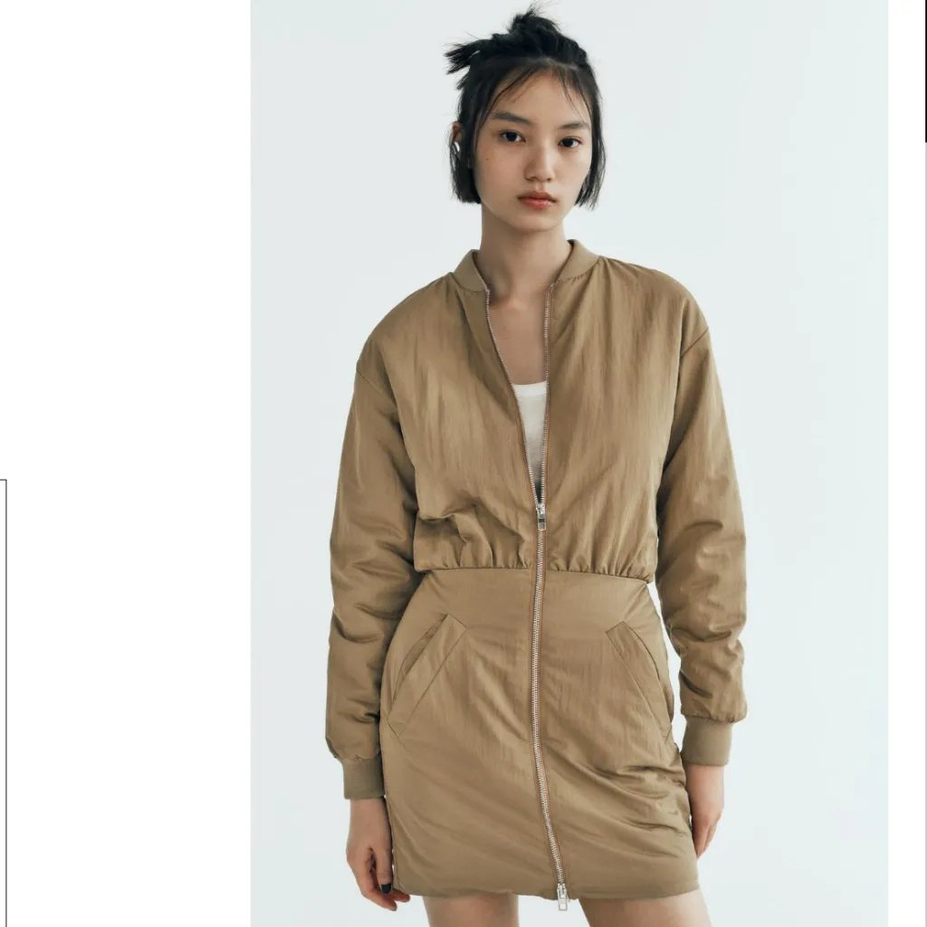 NWOT ZARA SHORT BOMBER DRESS Olive Green Bloggers Fave - Image 7