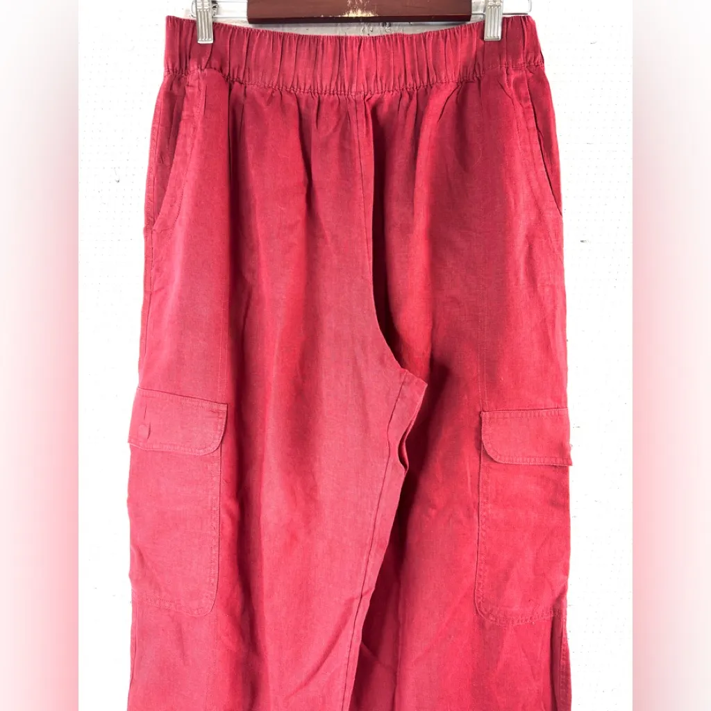 Rachel Zoe L Flax Linen Cargo Red Wide Leg Pants - Image 3