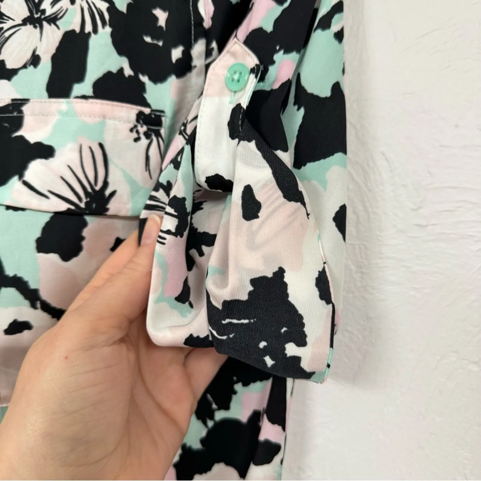 Equipment Black Mint Pink Floral Short Sleeve Button Down Shirt Womens S Top - Image 4