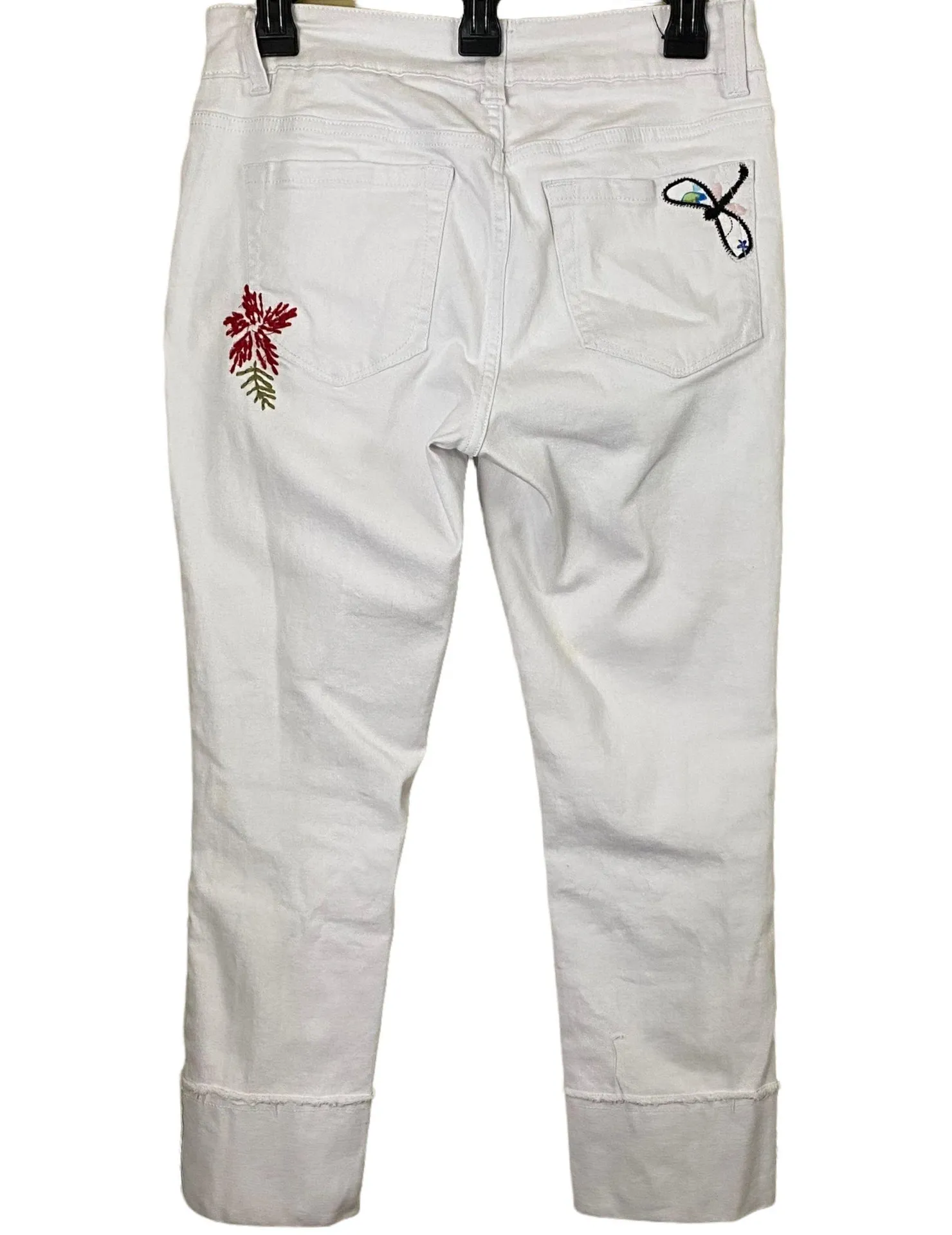 White Cropped Patchwork Jeans Size 6 - Image 5