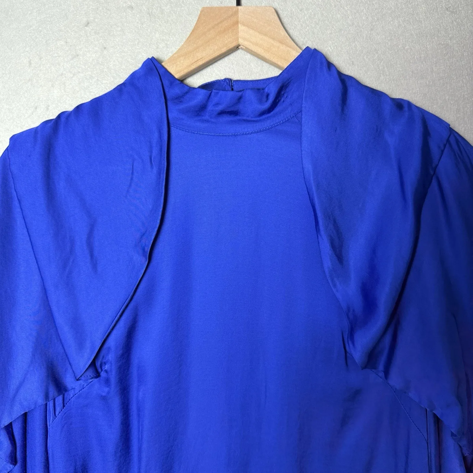 Farm Rio Mini Dress Bright Blue Open Back Ruffled Long Sleeve Women’s M - Image 4