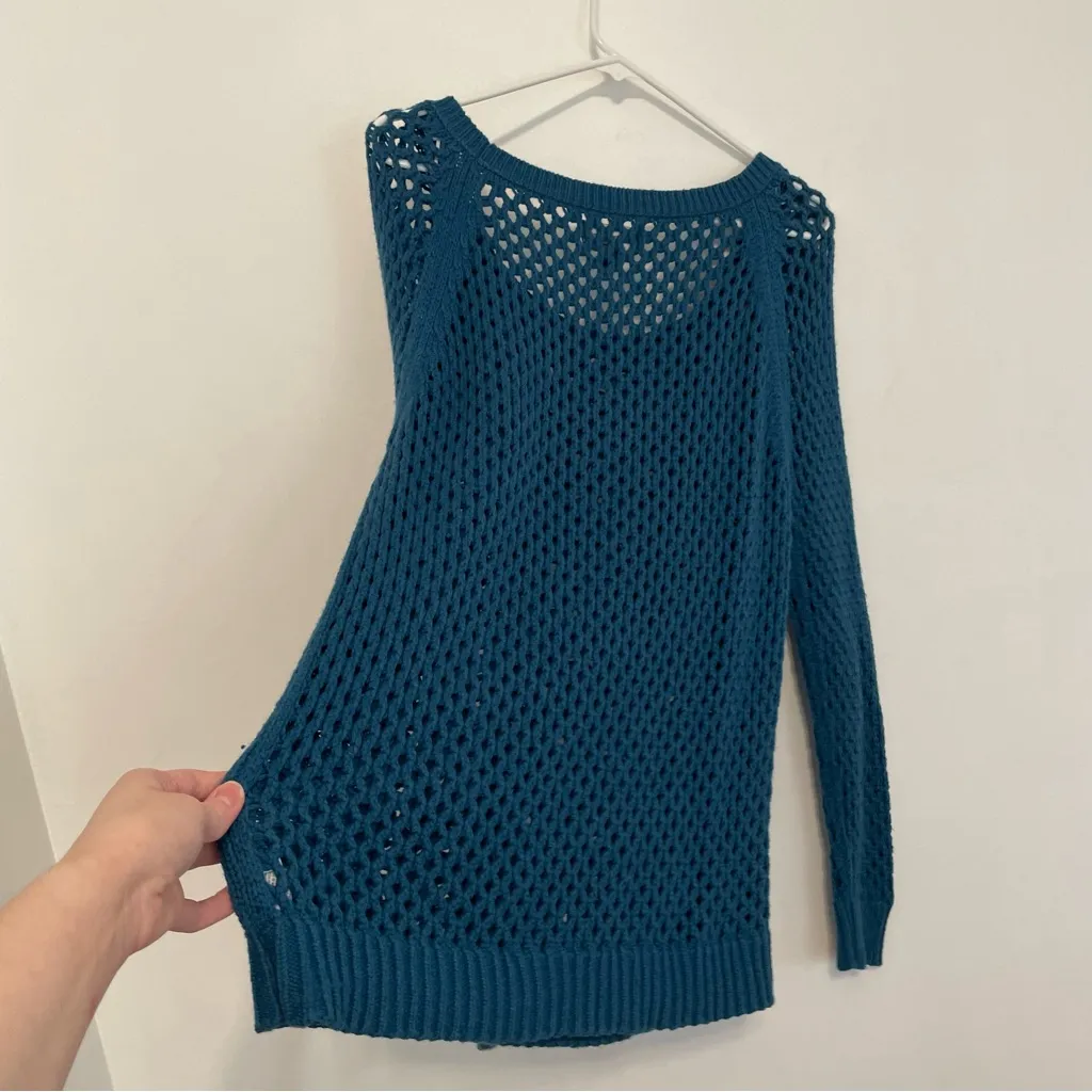 AMERICAN EAGLE AEO AE Teal Blue Open Weave Cable Knit Scoop Neck WOOL Sweater L - Image 11