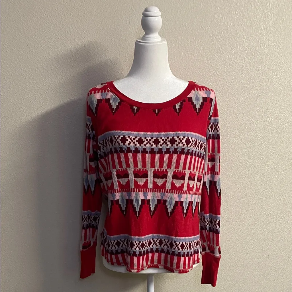 Victoria’s Secret Red Fair Isle Knit Pajama Set Top & Leggings Small - Image 3