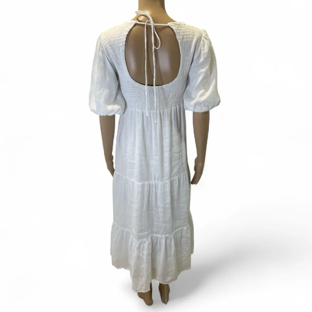 Faithfull The Brand White Smocked Midi Dress size 2 - Image 4