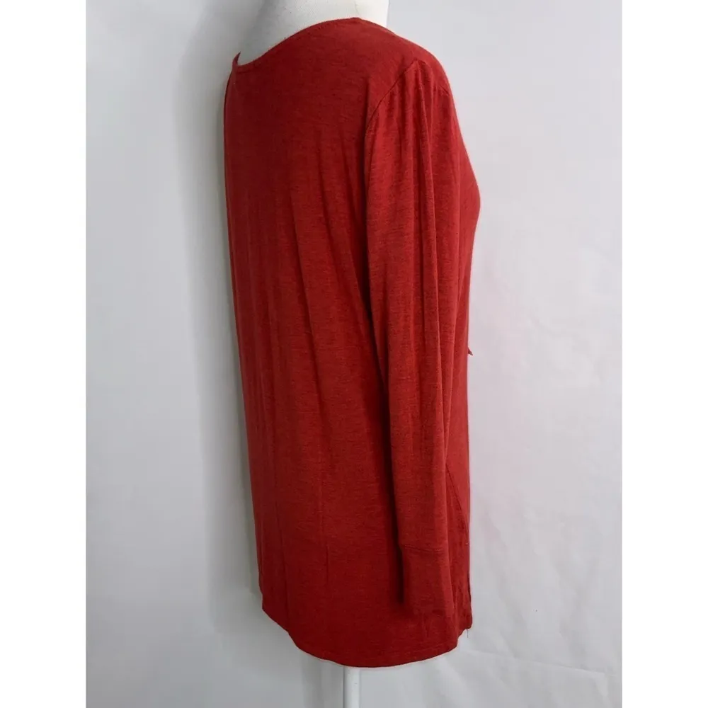 Democracy Rust Red Pullover Lace Up Front Casual 3/4 Sleeve Shirt L - Image 4