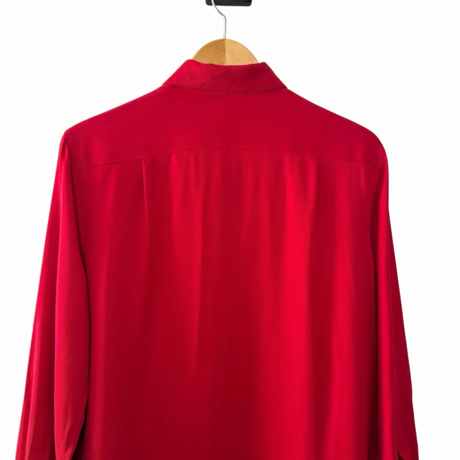 VTG 90s Lauren Ralph Lauren 100% Silk Crest Button Top Womens M Red Gold Logo - Image 5