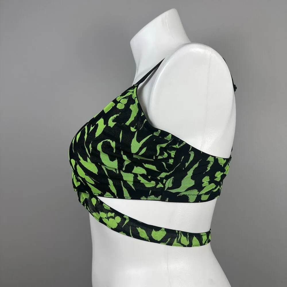 Cacique Bralette Size 42B Bra Mesh Rave Green Black Animal Print Wrap Unlined - Image 3