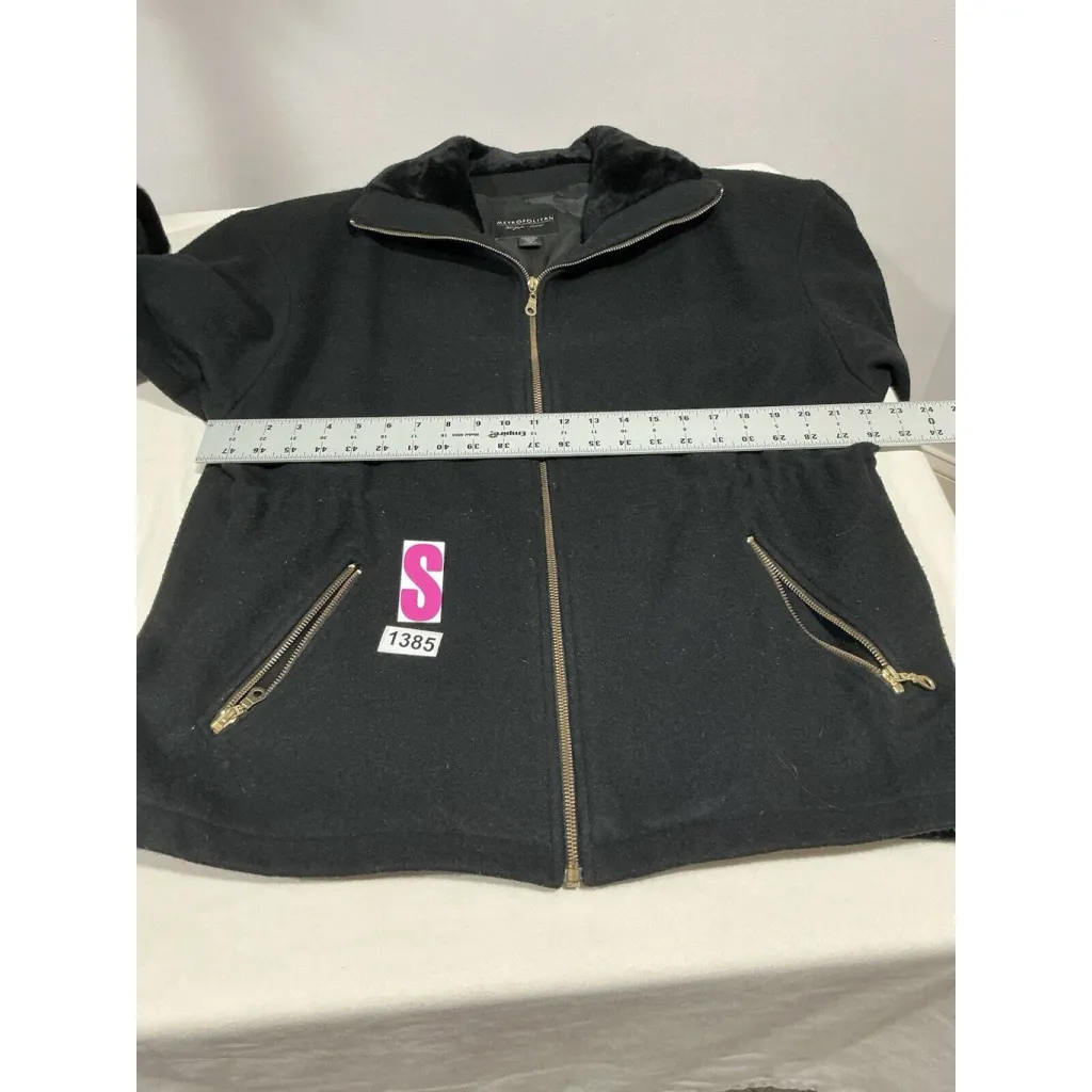 Womans Metropolitan Ny Size 10 Black Zip Up Wool Lined Pea Coat - Image 4