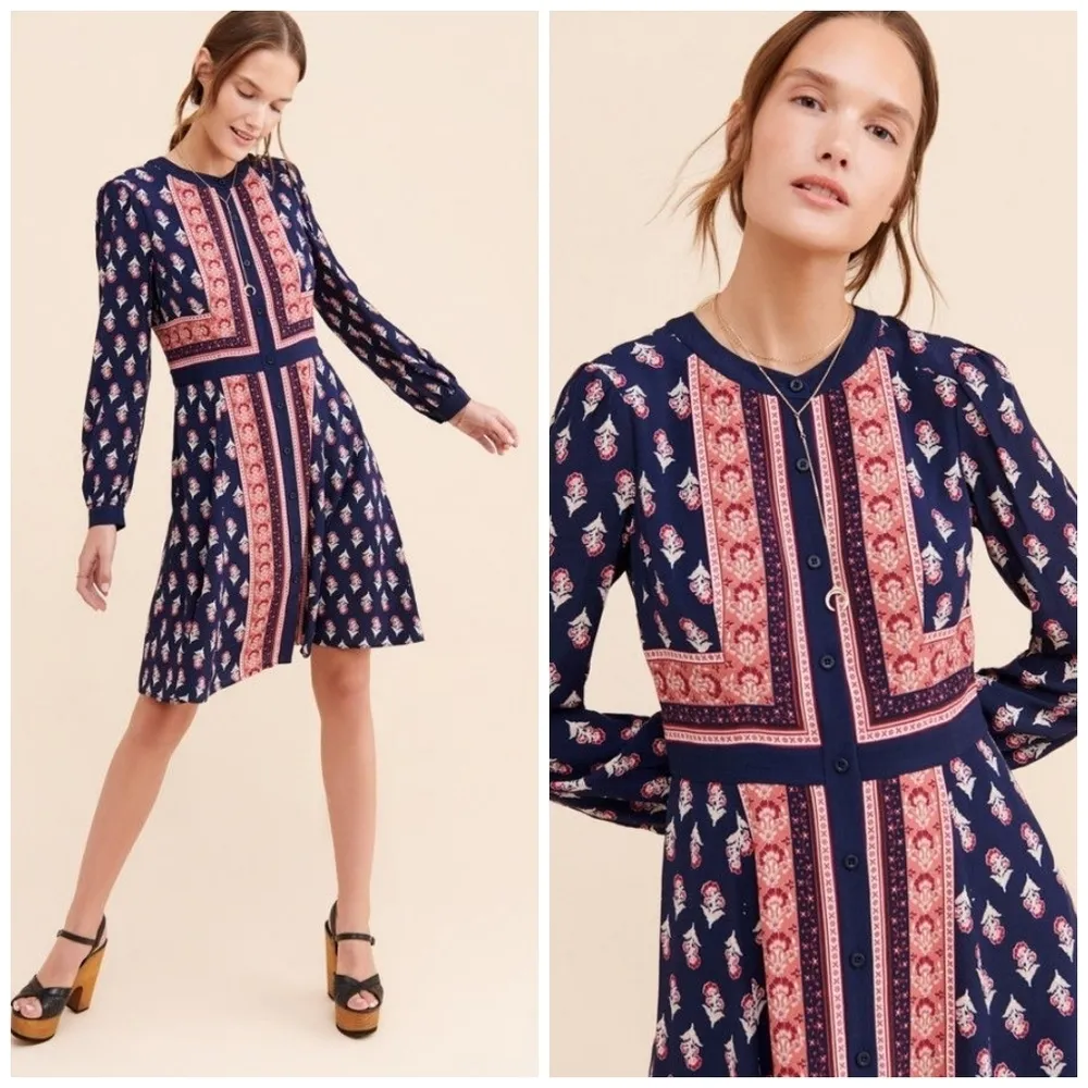 Gal meets Glam Carlene Print Button Front Long Sleeve Dress - Image 9